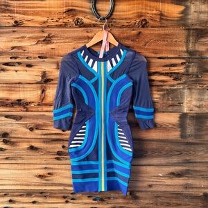 CELEB BOUTIQUE | NWT Blue and Black Geometric Structured Dress XS
